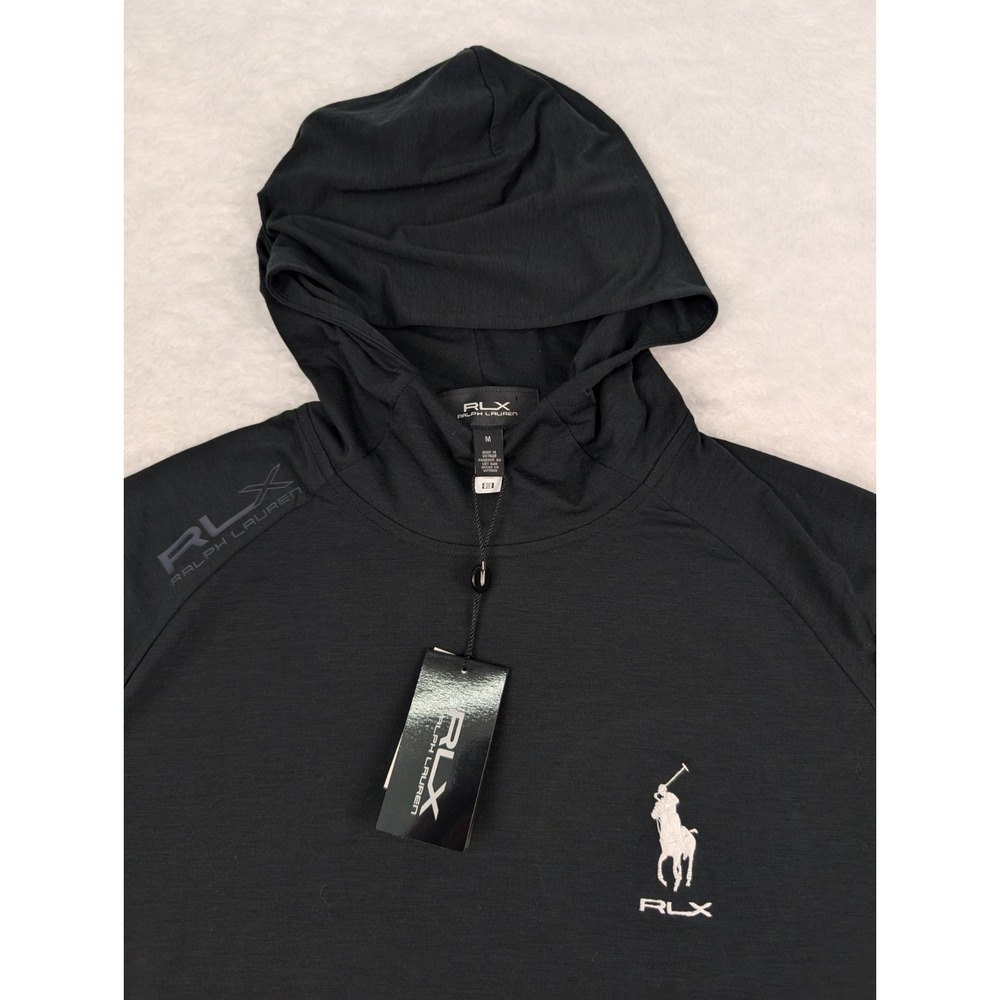 RLX Ralph Lauren Hoodie Mens Size M Black Long Sleeve Lightweight Pony *Logo NEW